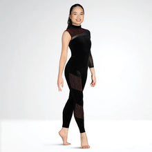 Load image into Gallery viewer, Asymmetrical Velour and Mesh Panelled Catsuit - SA
